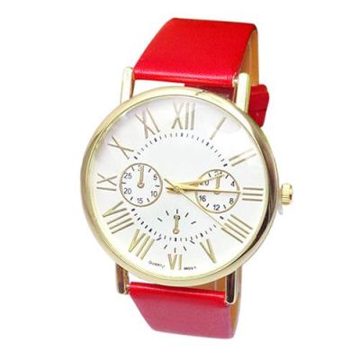 Norate Unisex Roman Numerals Faux Leather Band Wrist Watch Red