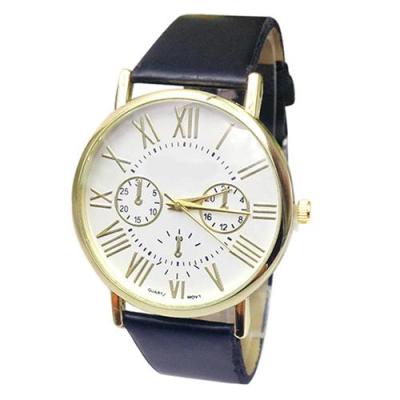 Norate Unisex Roman Numerals Faux Leather Band Wrist Watch Black