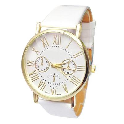Norate Unisex Roman Numerals Faux Leather Band Wrist Watch White