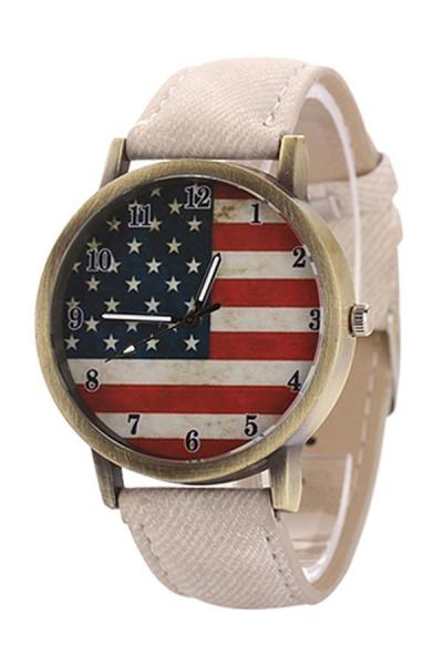 Norate United States Flag Bronze Denim Analog Watch White