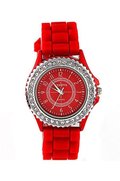 Norate Women's Crystal Jelly Gel Silicon Quartz Wrist Watch Red