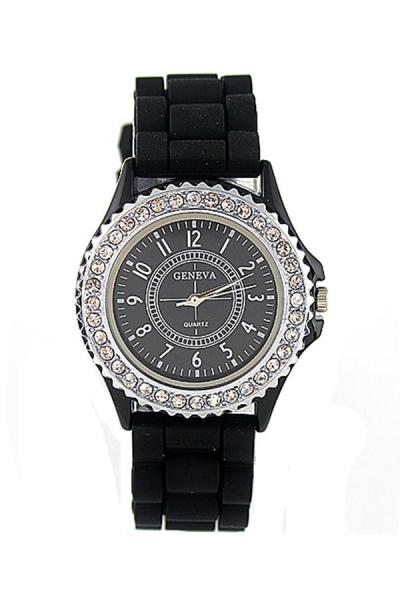 Norate Women's Crystal Jelly Gel Silicon Quartz Wrist Watch Black