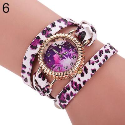 Norate Women's Leopard Printing Faux Leather Bracelet Wrist Watch Purple