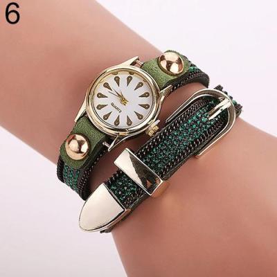 Norate Women's Peacock Literal Dial Rhinestone Rivet Bracelet Wrist Watch Green