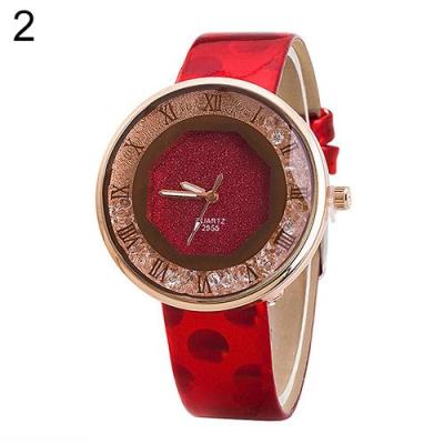 Norate Women's Quicksand Roman Number Faux Leather Wrist Watch Red