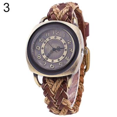 Norate Women's Vintage Braided Faux Leather Band Wrist Watch Light Brown