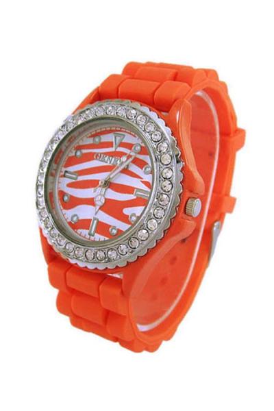 Norate Women's Zebra Dial Silicone Jelly Wrist Watch Orange