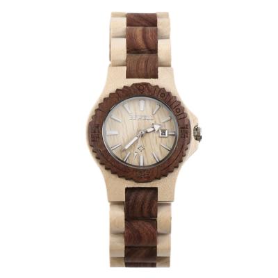OBN Bewell W020A Women's Wooden Watch Quartz Wood Analog Date Display Wristwatch-Brown