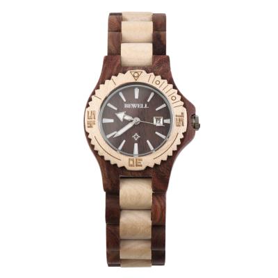 OBN Bewell W020A Women's Wooden Watch Quartz Wood Analog Date Display Wristwatch-Red