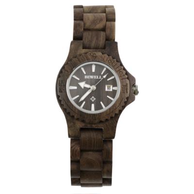 OBN Bewell W020A Women's Wooden Watch Quartz Wood Analog Date Display Wristwatch-Black