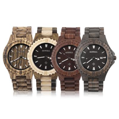 OBN Bewell W023A Wood Watch Wristwatch Wooden Men's Quartz Wrist Watch Gift-Red