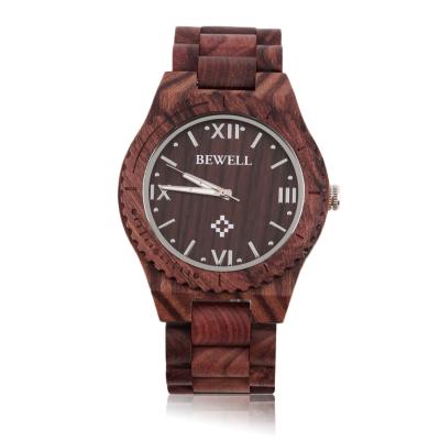 OBN Bewell W065A High Quality Wooden Watches Men's Quartz Wrist Watch-Red