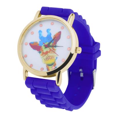 OBN Cute Giraffe Pattern Silicone Band Wrist Watch Women Female Fashion Watch-Dark Blue