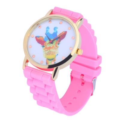 OBN Cute Giraffe Pattern Silicone Band Wrist Watch Women Female Fashion Watch-Pink
