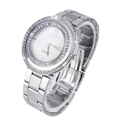 OBN Dual Circled Crystal Stainless Steel Analog Quartz Elegant Wrist WatchSilver