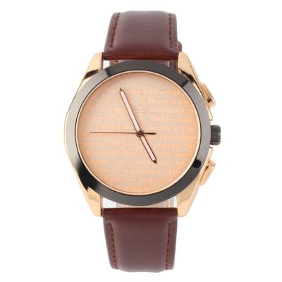 OBN Jubaoli 1044 gold shell gold surface brown leather watch-Brown