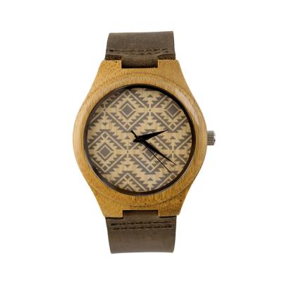 OBN Leather wood grain dial watch female models-Brown