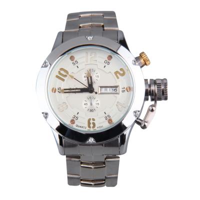 OBN Men's Round Dial Adjustable Buckle Stainless Steel Band Quartz Wrist Watch-Silver