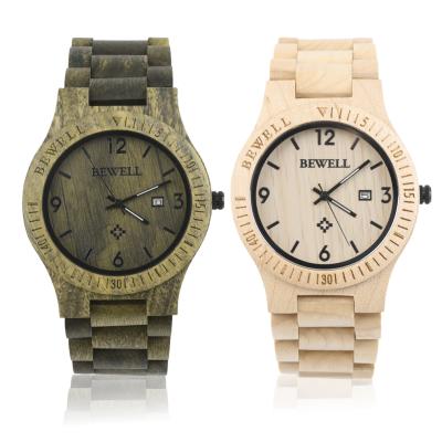 OBN NEW Bewell W086B Men's Wood Woode Quartz Wrist Watch Date Display Gift-Brown