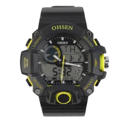 OBN New Men LED Light Dual Display Outdoor Sport Quartz Wrist Watch Waterproof-Yellow