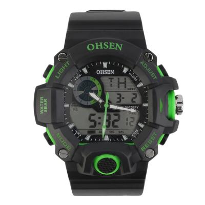 OBN New Men LED Light Dual Display Outdoor Sport Quartz Wrist Watch Waterproof-Green