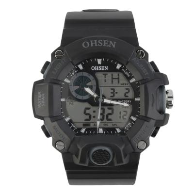 OBN New Men LED Light Dual Display Outdoor Sport Quartz Wrist Watch Waterproof-Black