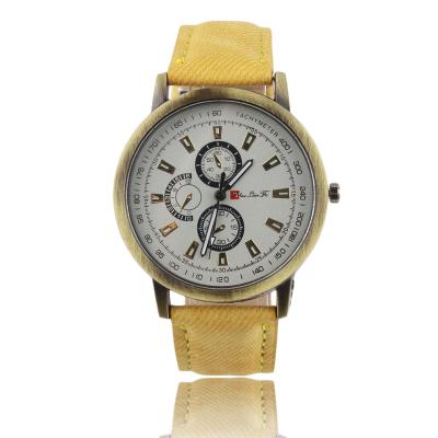OBN New Women Golden Round Shell Casual Denim Watchband Quartz Watch-Yellow
