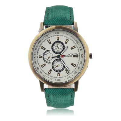 OBN New Women Golden Round Shell Casual Denim Watchband Quartz Watch-Green