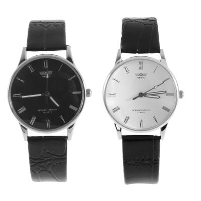 OBN PU Leather Stainless steel Quartz Roman numeral Couple Wrist watch man-White