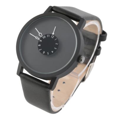 OBN SWEIBAO 58973 Round quartz watch with black face-Black