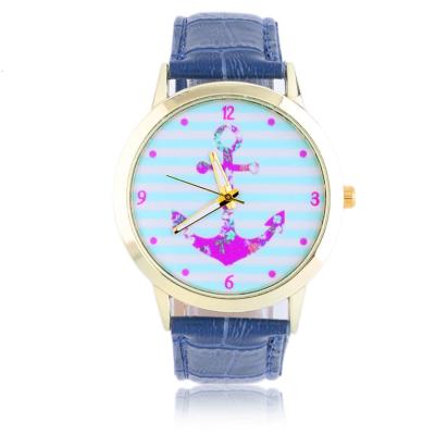 OBN Women Female Elegant Anchor Pattern Round Dial Wrist Watch Fashion Watch-Blue