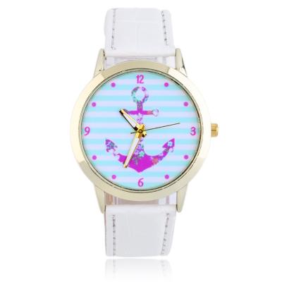 OBN Women Female Elegant Anchor Pattern Round Dial Wrist Watch Fashion Watch-White
