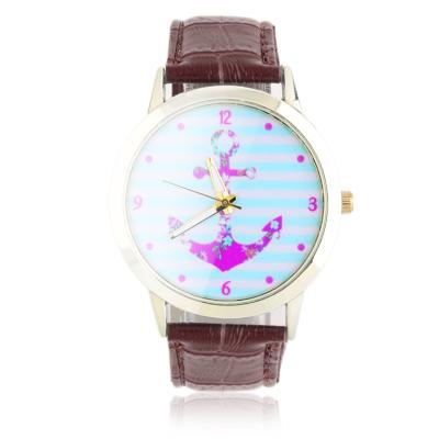 OBN Women Female Elegant Anchor Pattern Round Dial Wrist Watch Fashion Watch-Brown