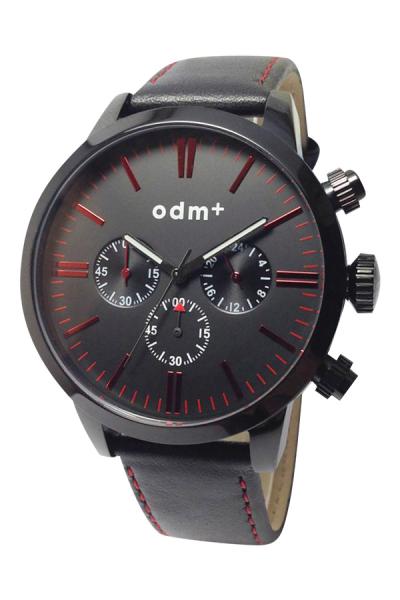 ODM DM018-02 - Jam Tangan Pria - Black/Red - Strap Leather