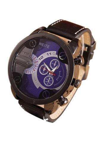 OEM Luxury Mens Analog Sport Steel Case Quartz Leather Wrist Watch Blue Jam Tangan  