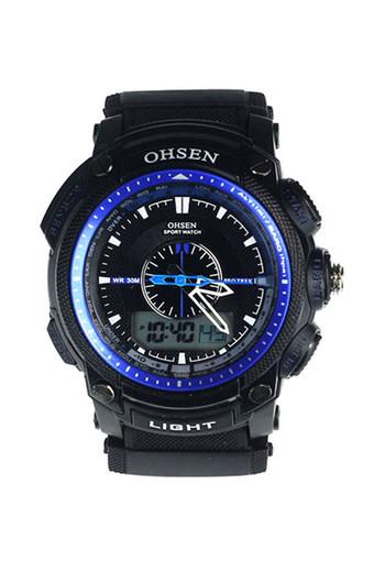 OEM OHSEN Waterproof Digital LCD Day Alarm Mens Sport Rubber Watch New Blue Jam Tangan  