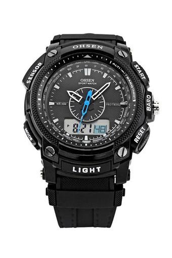 OHSEN Digital LCD Alarm Date Men's Black Military Sport Rubber Band Quartz Wrist Watch Jam Tangan  