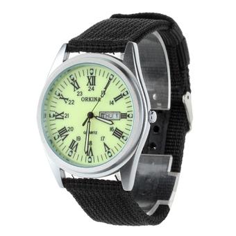 ORKINA P1012 Men's Military Style Double Calendar Watches w/ Luminous Pointer/Roman Dial -Black+Luminous Green  