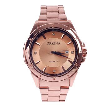 ORKINA W001 Fashionable Men's Quartz Wrist Watch w/ Simple Calendar - Rose Golden (1 x LR626)  