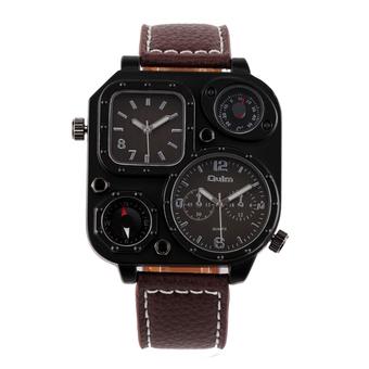 OULM Men Military Army Dual Time Quartz Leather Wrist Watch (Coffee)- Intl  