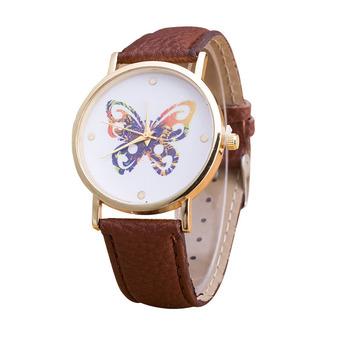 Okdeals Fashion Geneva Luxury Lady Watches Butterfly Leather Quartz Wrist Watch Brown (Intl)  