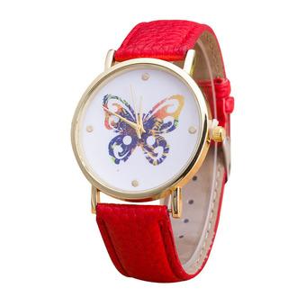 Okdeals Fashion Geneva Luxury Lady Watches Butterfly Leather Quartz Wrist Watch Red (Intl)  