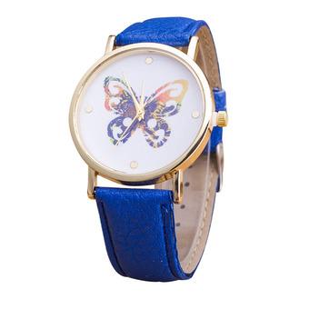 Okdeals Fashion Geneva Luxury Lady Watches Butterfly Leather Quartz Wrist Watch Blue (Intl)  