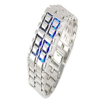 Okdeals Men Lava Iron Blue LED Faceless Metal Silver Bracelet Wrist Watch (Intl)  