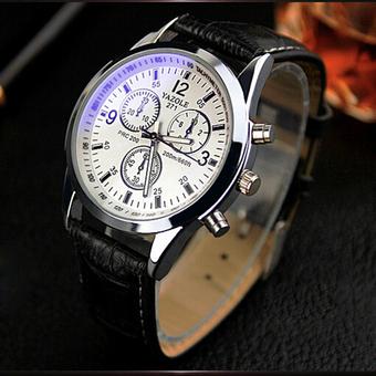 Okdeals Men's Date Leather Stainless Steel Military Quartz Wrist Watch Black White (Intl)  