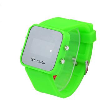 Okdeals Mirror Face LED Date Sport Rubber Digital WristWatch Green (Intl)  