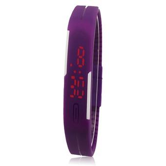 Okdeals Rubber Red LED Waterproof Sport Bracelet Digital Wristwatch Purple (Intl)  