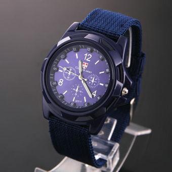 Okdeals Solider Military Canvas Belt Luminous Quartz Wrist Watch Blue (Intl)  