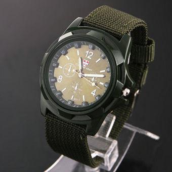 Okdeals Solider Military Canvas Belt Luminous Quartz Wrist Watch Green (Intl)  