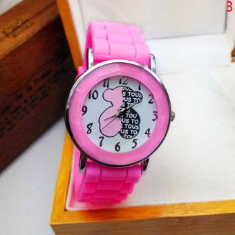 Okdeals Women Bear Analog Quartz Geneva Silicone Wrist Watch Pink  